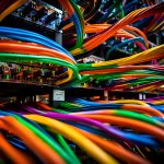 Network cables and wires in a data center